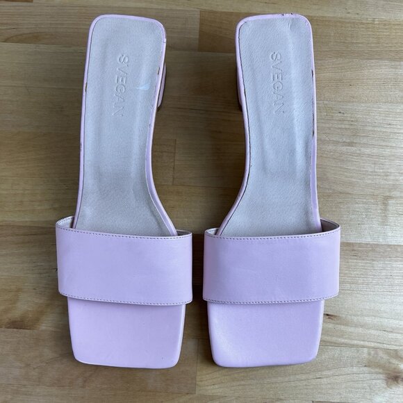 SVEGAN Alohas Pink Mules Block Heel Sandals Size EU 40 US 9 Slip-On Square Toe - Picture 2 of 13